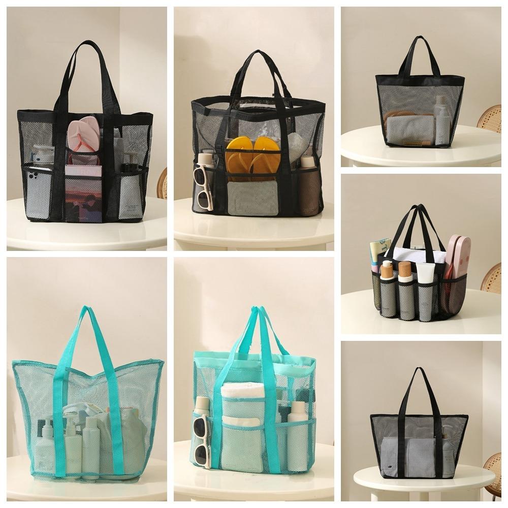 PVC Mesh Beach Bag Zipper Swimming Tote Bag Storage Bag Hollow Out Handbag  School