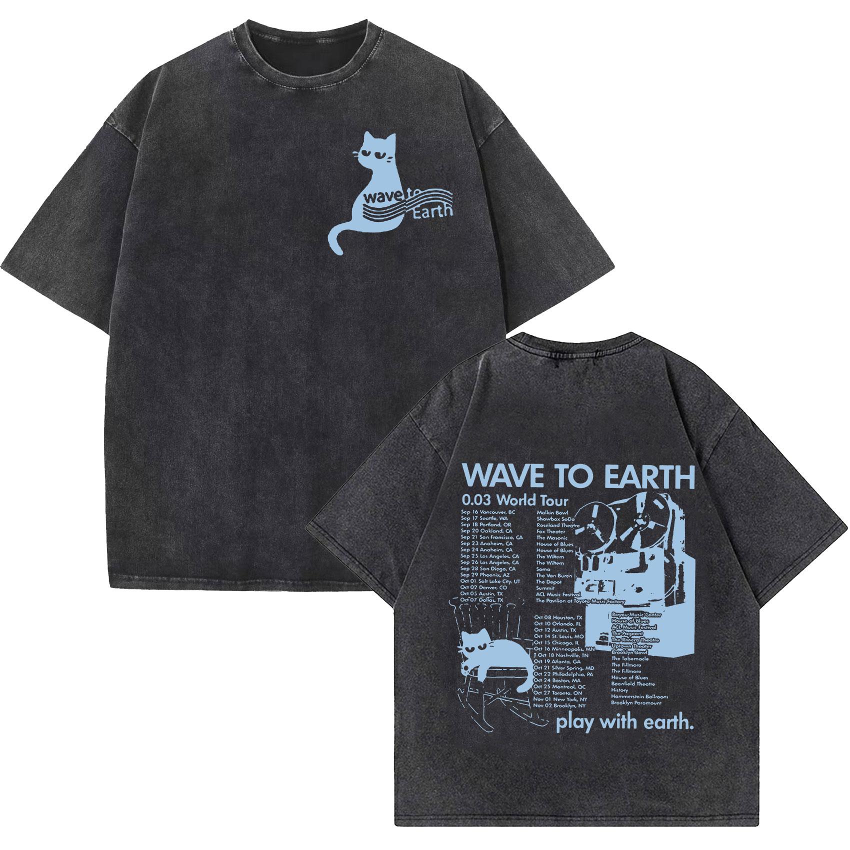 Wave To Earth Cat 0.03 2024 World Tour Album Print T Shirts Men Women Vintage Washed Short Sleeve T-shirt Hip Hop Kpop Clothing S разноцветный