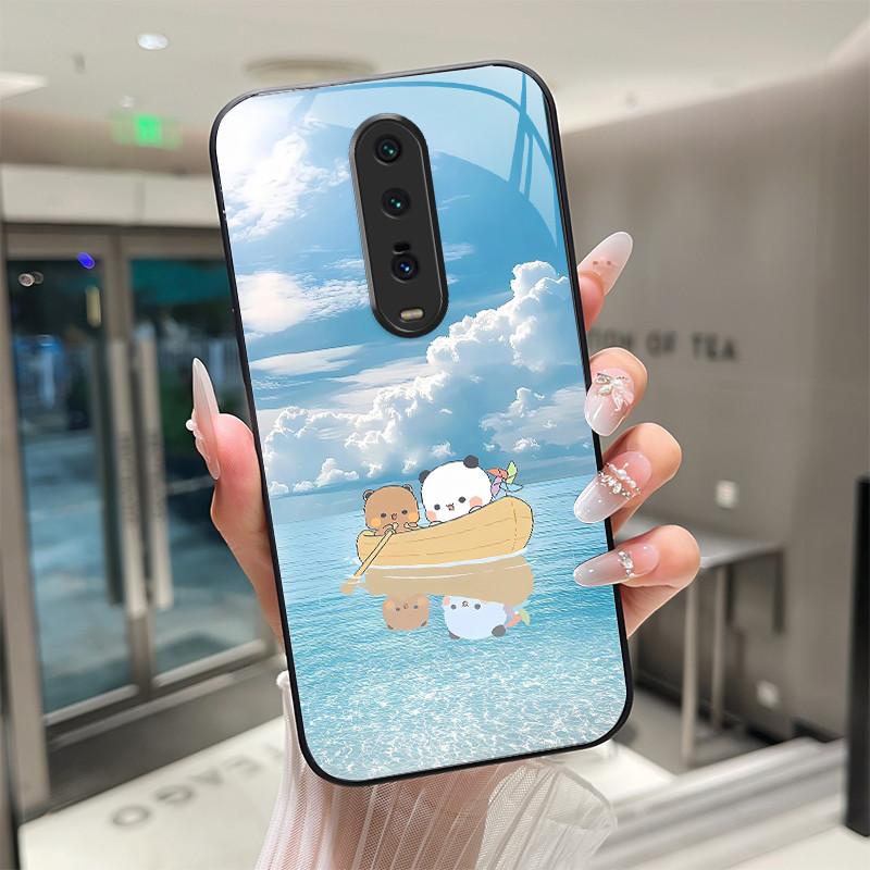 Cute Cartoon Cats Flower Case For Xiaomi Mi 9T Redmi K20 Pro Poco F2 Tempered Glass Phone Case Protective Back Cover Hard Shell
