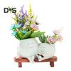 Smile Face Planter Resin Reading Lady Head Girl Face Flower Pot Double Head Succulent Planter with Drainage Hole for Home Office Balcony