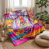 Colorful Bow and Flowers Blanket Personalized Name Flannel Blanket Soft Cozy Plush Throw for Sofa Bed Lightweight Home Decor