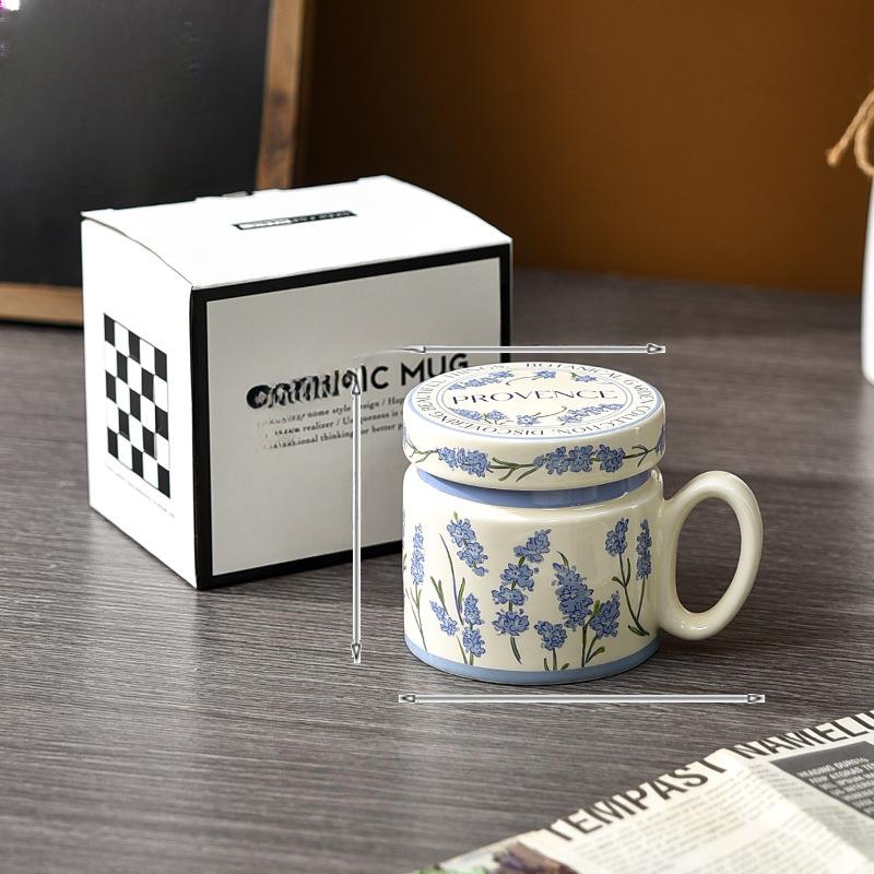High Value Light Luxury Retro Mug with Lid Ceramic Korean Coffee Cup for Couples