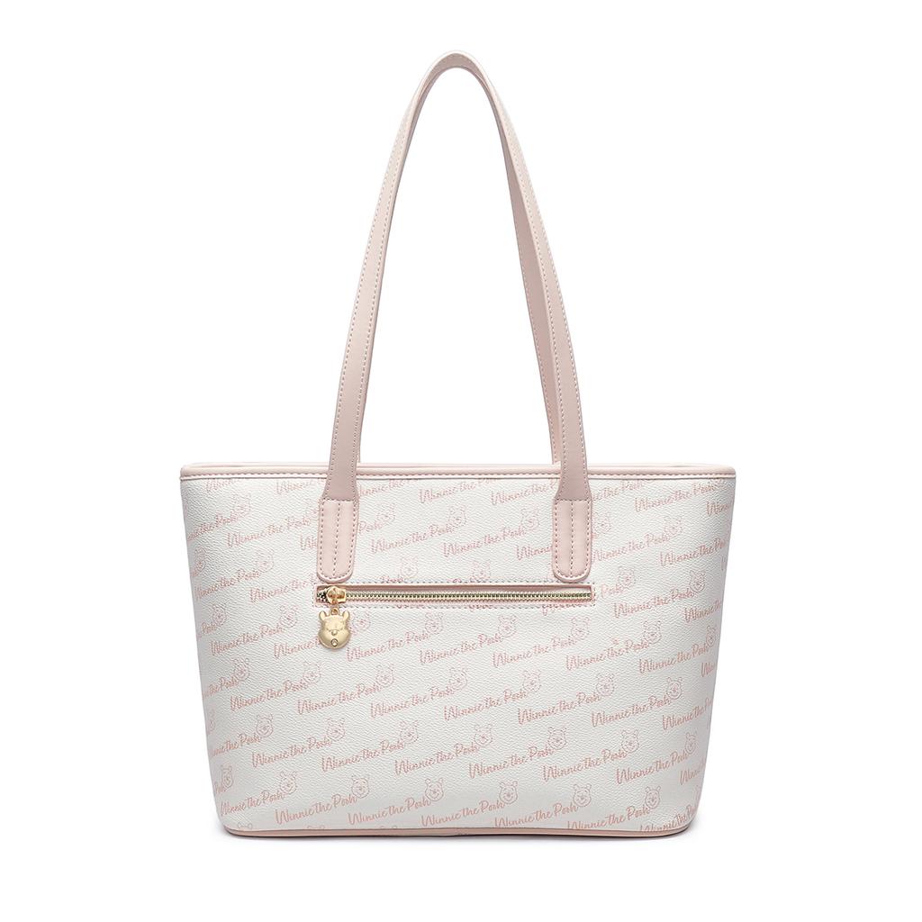 New Disney Winnie The Pooh Series PVC Tote Bag, Shopping Bag, Shoulder Bag Regular Women's Ecru/Pink DHF51737-C