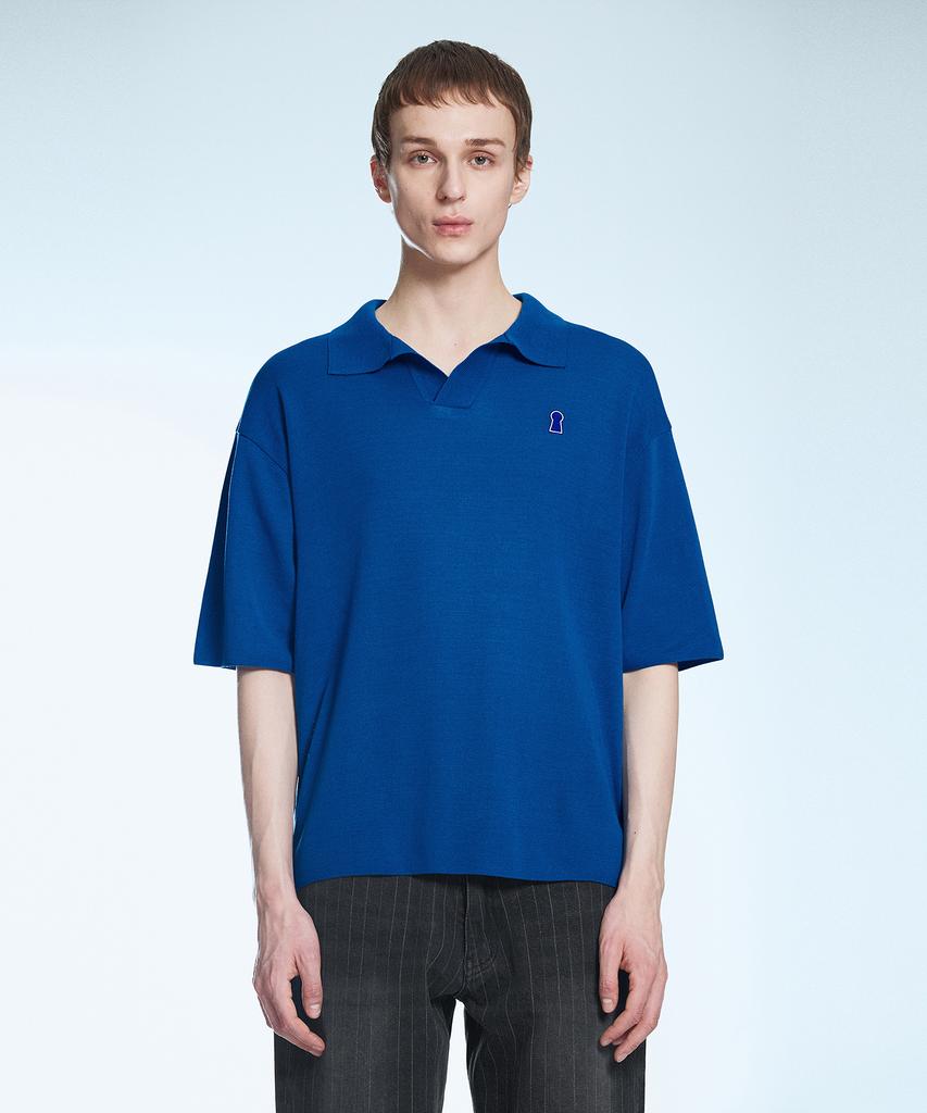 Sekeonmonollogeu Keyhole Collar Short Sleeve Summer Knit Cobalt Blue Sekt005Coblue