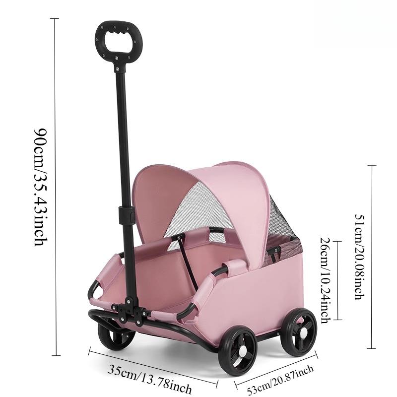 

Outdoor Dog Cat Walking Cart Wheels Lightweight Foldable Camping Teddy Stroller Small Cute Sunshade Dog Stroller Pet Supplies розовый