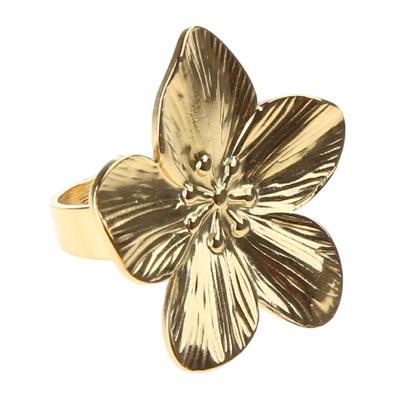 Vintage Flower Ring Lovely Adjustable Finger Ring Fashion Simple Stainless Steel Open Ring Statement Jewelry for Womens