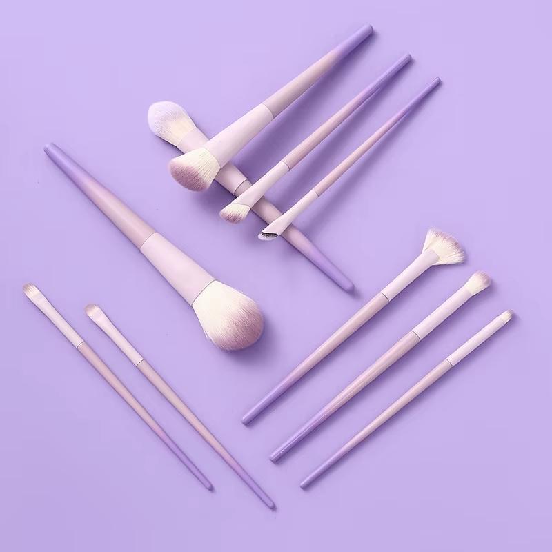 10Pcs Light Purple Makeup Brush Set Soft Synthetic Bristles Powder Blush Contour Eyeshadow Nose Shadow Brushes Kit