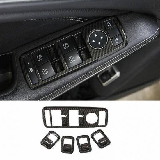 ABS Carbon Fiber Window Switch Button Garnish Trim For Benz C-Class 2010-2014