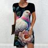 Vintage Art Women 3D Birds Print Dress Summer Short Sleeve Loose Dress Casual Ladies Retro Clothing New