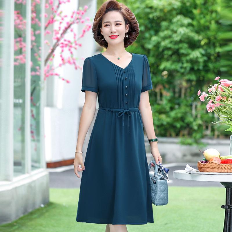 

Elegant Chiffon Summer Dress 2026: Short Sleeve Style for Women Aged 40-50 2XL (110-120 jin)