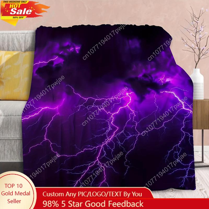 Purple Lightning Sky Print Flannel Throw Blanket - Soft Cozy Contemporary Warm All-Season Multipurpose Custom blankets 75X95CM