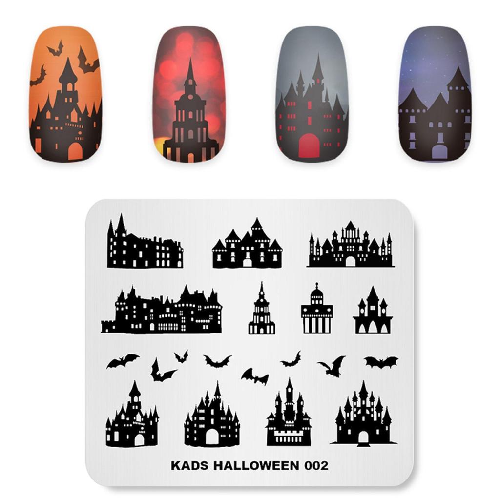 kads Halloween 002 Nail Stamping Plates Bat & Castle Polish Nail Stamp Nail Art Templates Image Plate Stamping Template