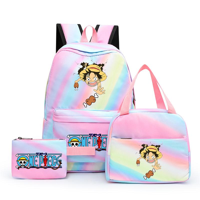 3Pcs/set Anime One Piece Anti-Theft Backpack Casual Daypack with Lunch Bag Pencil Case Back To School Daily Bookbag for Boy Girl Mochila Rucksack