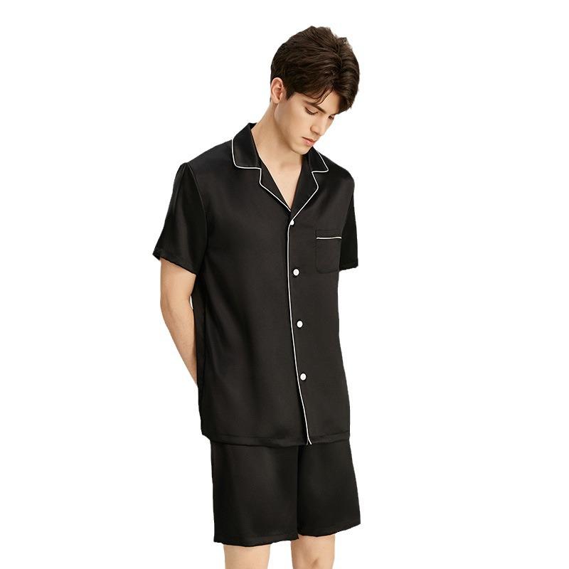 6A Grad 19 Momme Maulbeerseide Herren Kurzarm Oberteil & Shorts Pyjama - Schwer, Luxuriöse Sommer Homewear