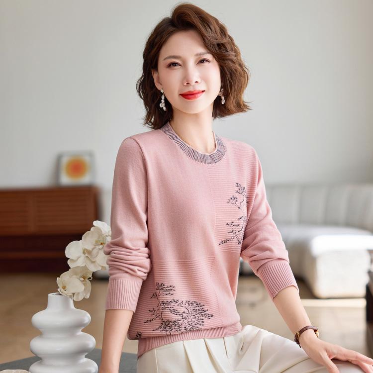Fashionable and Casual Mother-fitting Sweater for Women In Long-sleeved Autumn and Winter New Style Versatile Middle-aged and Elderly Shirt Top