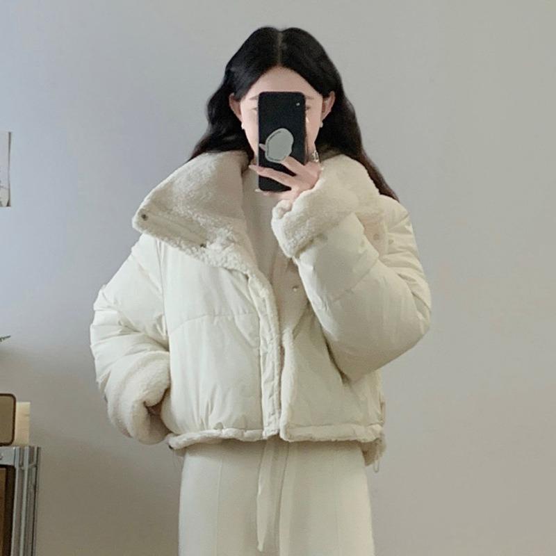 College style lapel jacket women's imitation lamb wool cotton clothes loose double-sided wear bread clothes and cotton-padded clothes outside winter