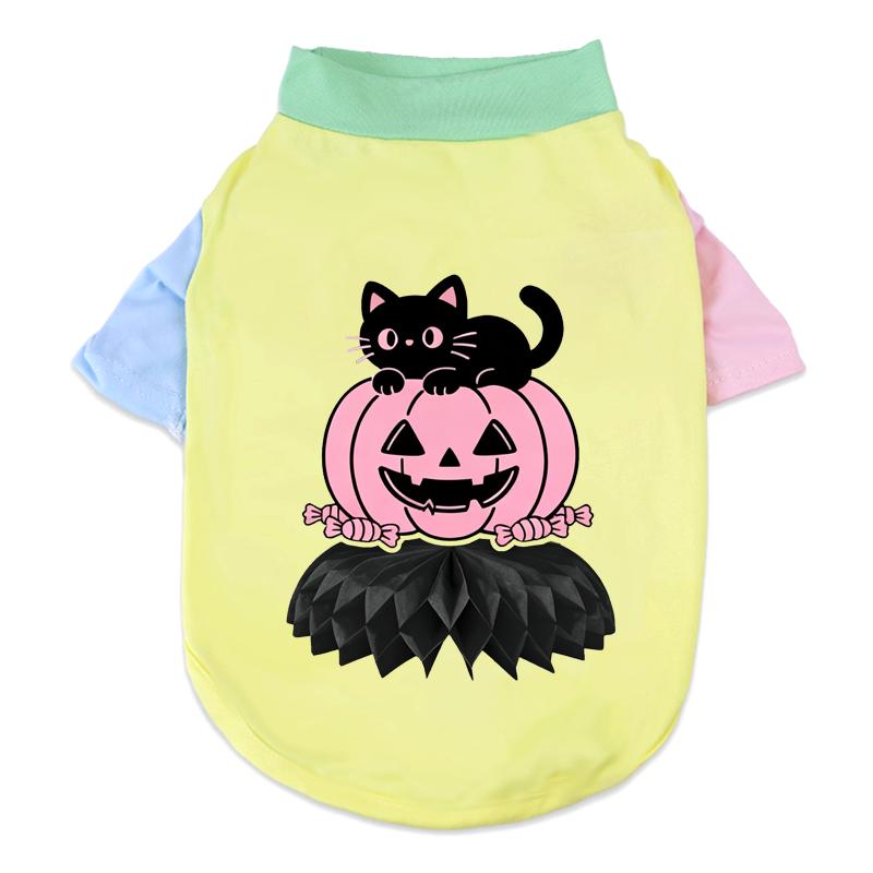 1 Pc Halloween Pet Shirts Cute Ghost Pumpkin Print T‑Shirt Cats & Dogs Costume Festival Apparel For Party Cosplay