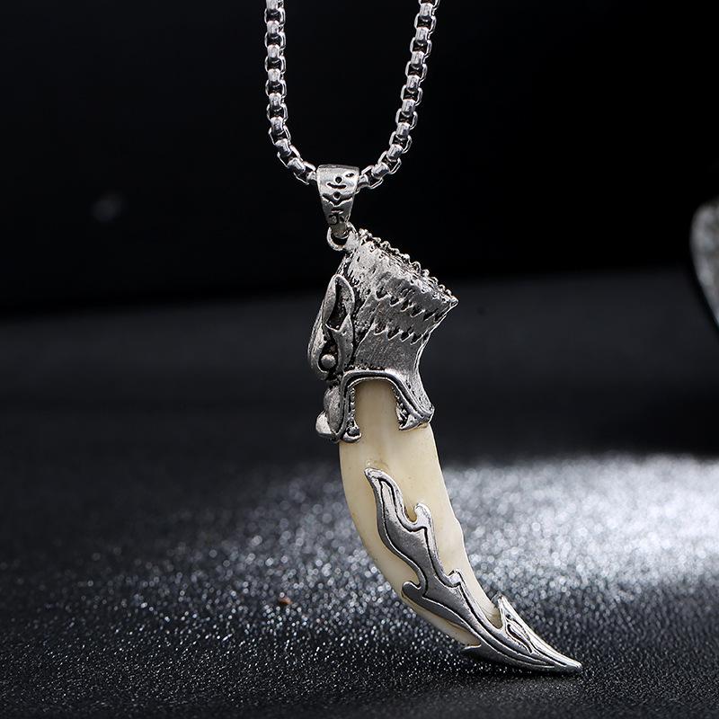 Wolf Tooth Pendant Necklace - Men's and Women's Stainless Steel Pendant Necklace Decorative Jewelry