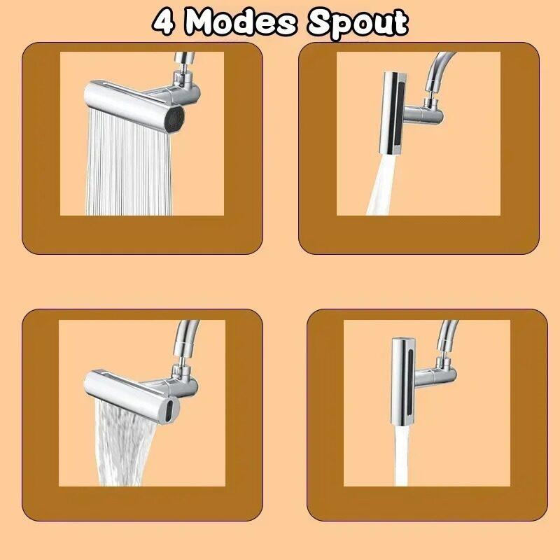 4 In 1 Waterfall Kitchen Faucet 360° Rotatable Faucet Extender Multifunctional Sink Water Tap Splash-proof 4 Modes Spout