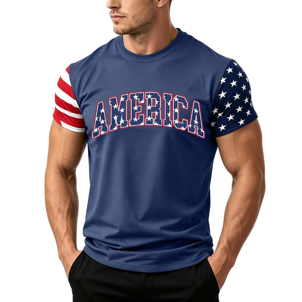 Men's Independence Day Flag Print Short Sleeve T-Shirt, Loose Casual Daily Summer Tops