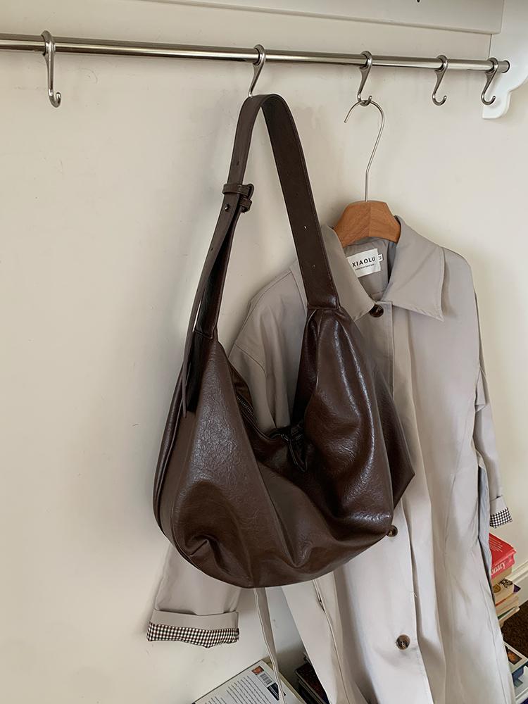 Weiches PU-Leder Damen Hobo Schultertasche Große Kapazität Damen Retro Lässige Umhängetaschen Einfarbige Damen Tragetaschen