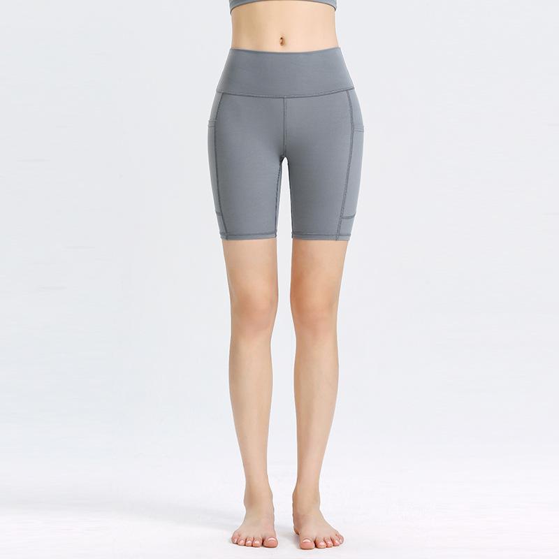 New Yoga Shorts Female High-waisted Hip-lifting Sports Shorts Elastic Tight Pockets Running Fitness Four Pants
