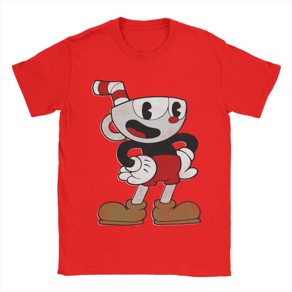 Cuphead T Shirt for Men Pure Cotton Vintage TShirts Crew Neck Tee Shirt Short Sleeve Clothes 4XL 5XL