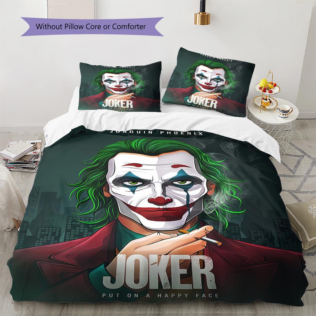 Joker Print Cover Bedding Quilt Set Quilt Cover Pillowcase Home Decoration Birthday Gift (1 * duvet cover + 2 * pillowcase, without core)