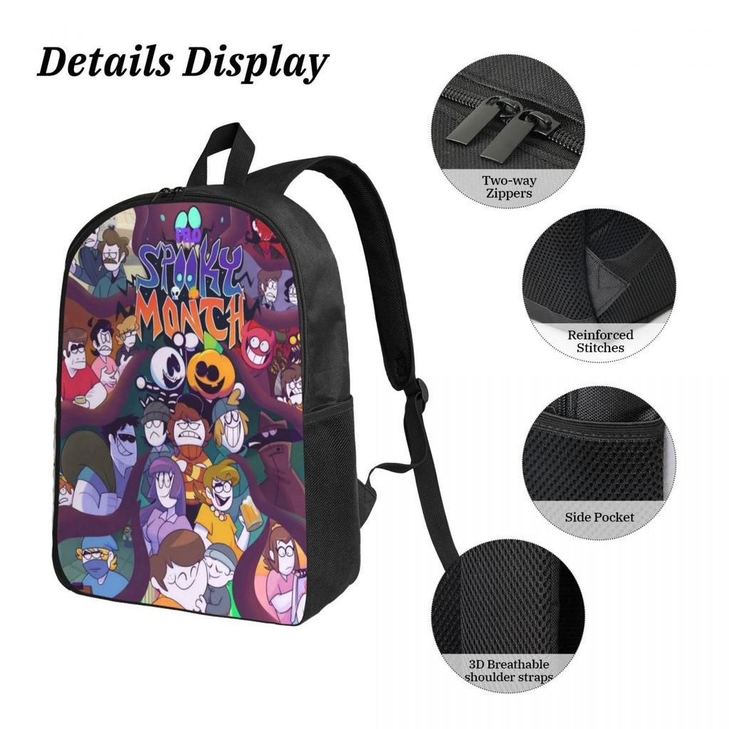3Pcs Spooky Month Horror Merch Backpack Set for Children Pen Bags Bookbag Sets with Lunch Box For School Students Daypack