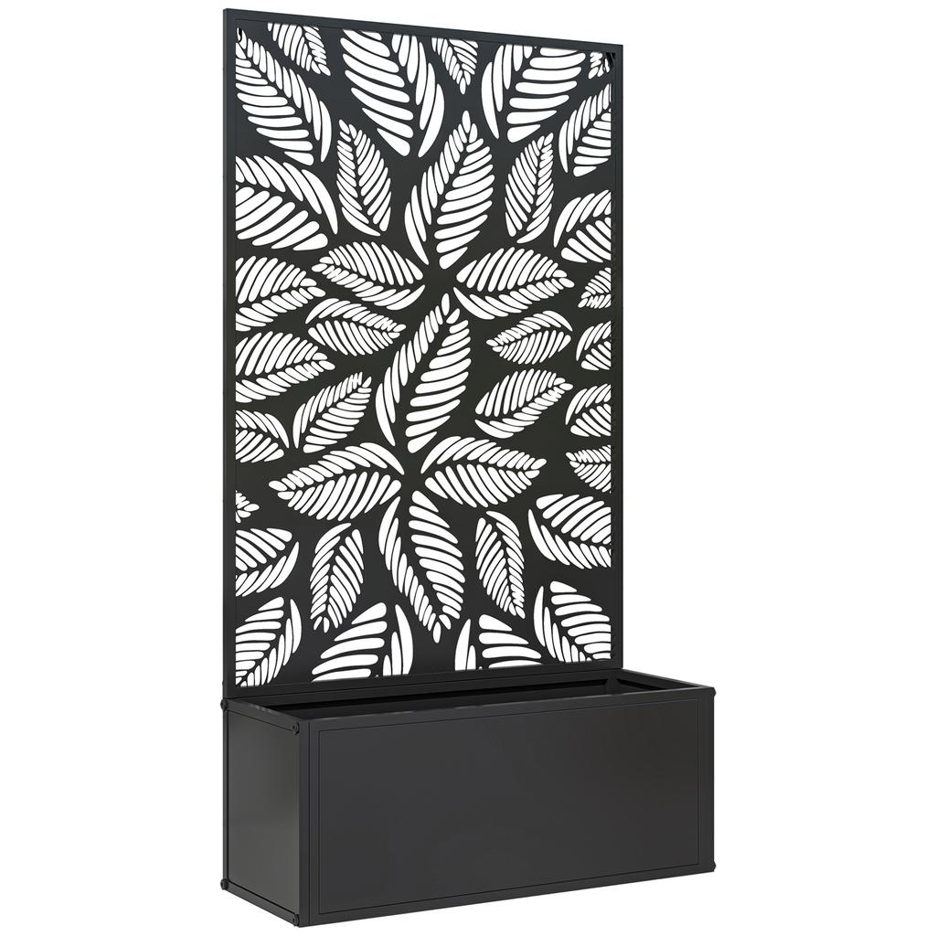 Outdoor Metal Planter, with Back Trellis - Black