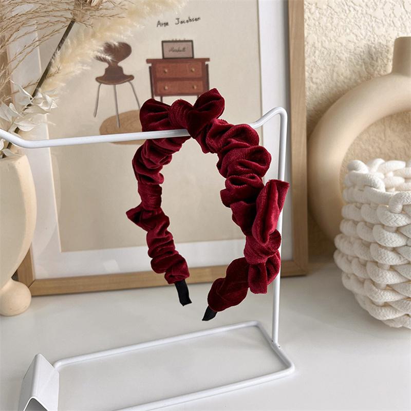 Vintage French Red Velvet Pearl Bow Headband Hair Band For Womans Girl Sweet Temperament Hair Hoop New Year's Headband Headdress