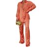 Completo da Donna in Raso a 2 Pezzi, Top a Manica Lunga con Collo a Camicia con Pantaloni Larghi a Gamba Dritta, Outfit Casual Monocolore
