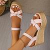 Fashion Pink Beige Wedge Sandals Woman 2025 Platform Bow Design Summer High Heel Shoes Female Sandal 8cm Heels Shoes For Woman