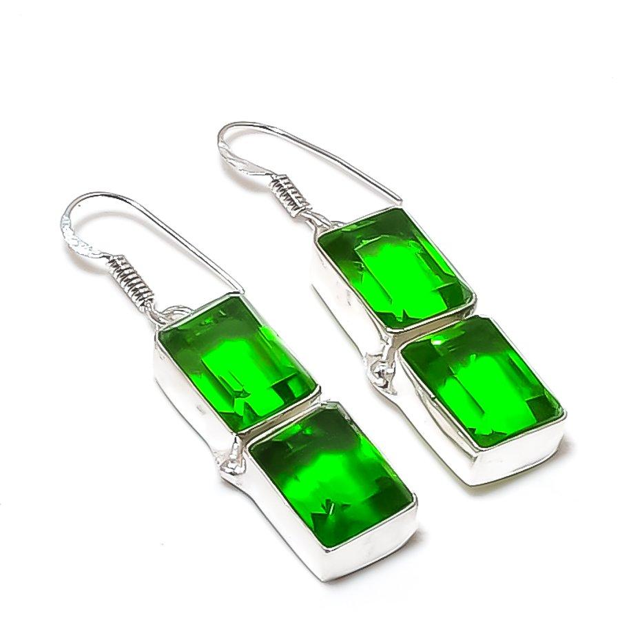 Natural Peridot Gemstone Handmade 925 Sterling Silver Jewelry Earring 1.97  AE-11868