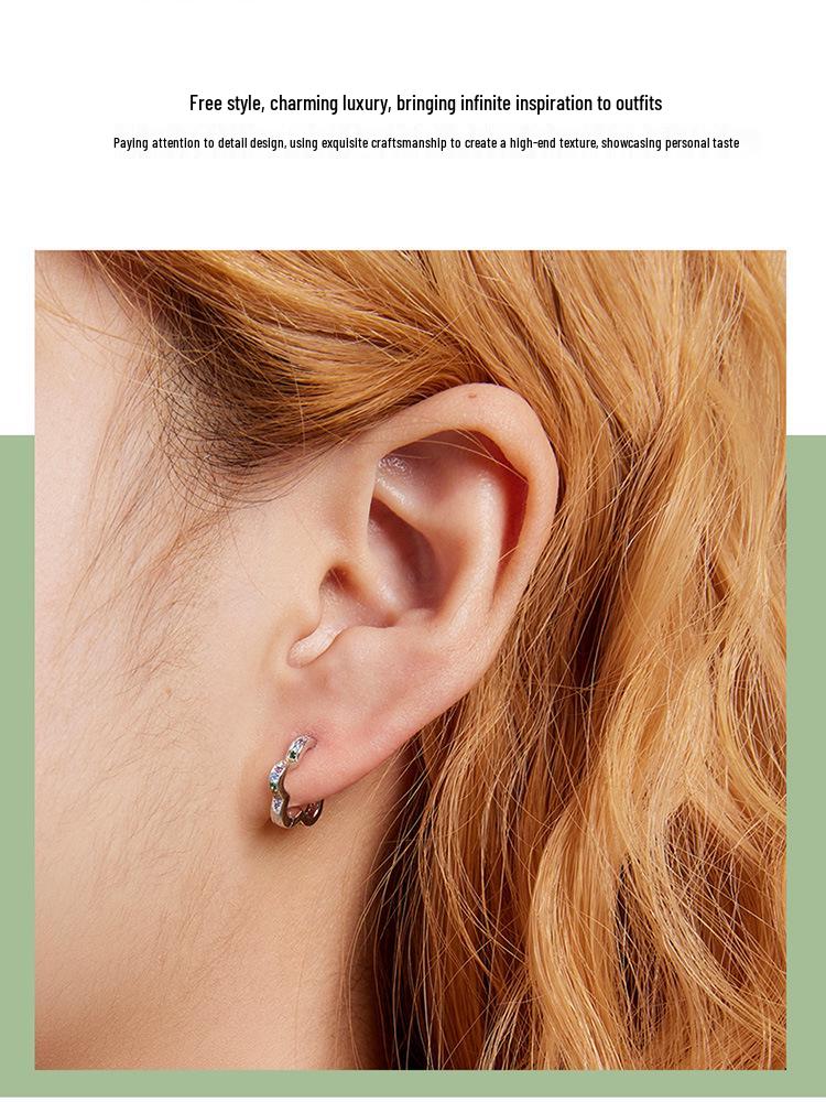 Avle Sterling Silver S925 Platinum-Plated Wreath Earrings with Colored Zircon Hollow Flowers, Model BSE612.