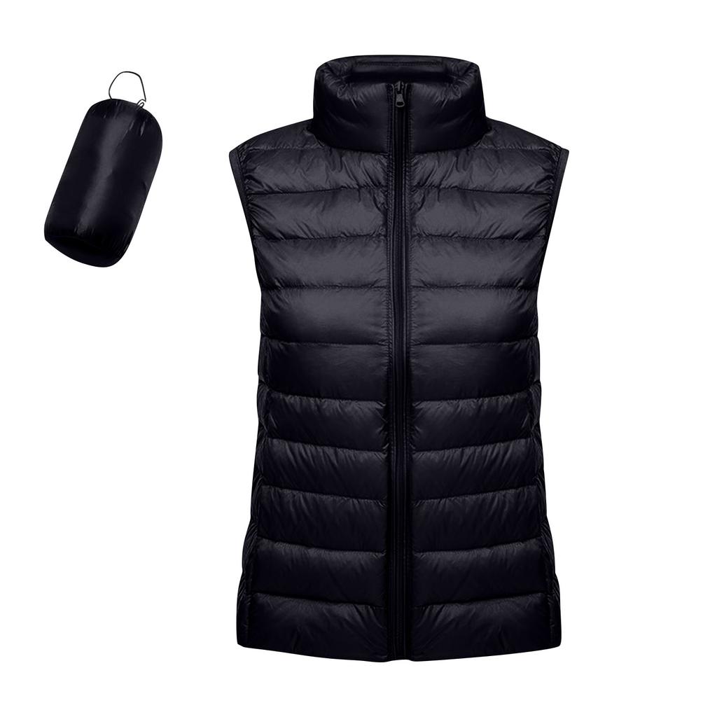 Women's Lightweight Down Jacket, Solid Color, Stand Up Collar, Down Vest With Pockets