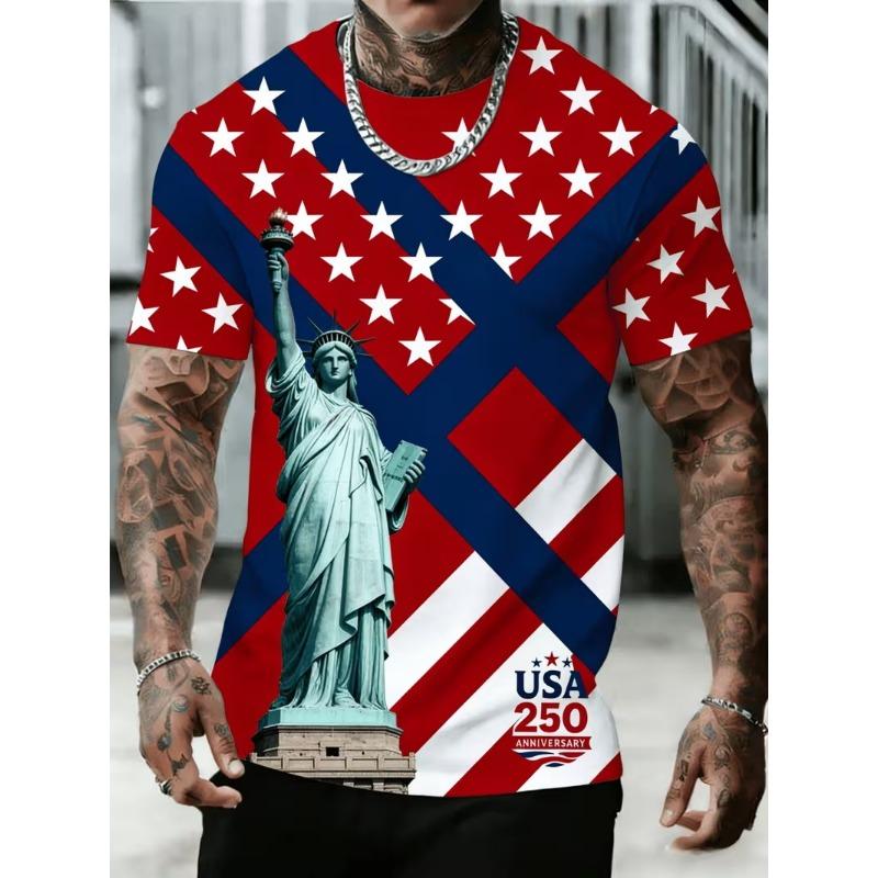 Men's USA 250th Anniversary T-Shirt American Flag Print Oversized Tees Patriotic 4th Of
