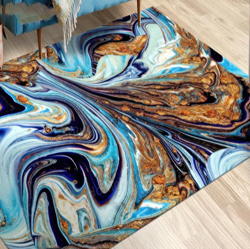 Blue Marble Rug Marble Rug Abstract Rug Living Room Rug Modern Non-Slip Rug,Aesthetic Rug Area Rug Bedroom Rug Home Decoration
