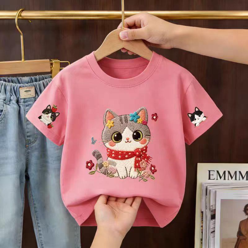 Cute cartoon cat cotton shortsleeved Tshirt for boys and girls a trendy comfortable and soft summer Tshirt