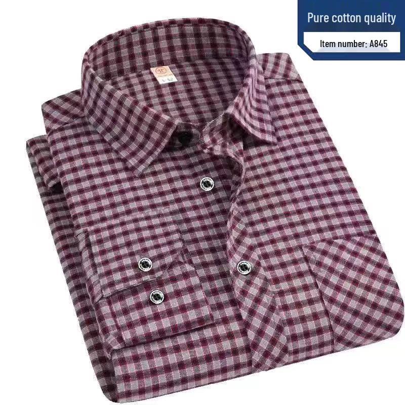 Men's High-End Pure Cotton Plaid Long-Sleeve Casual Shirt