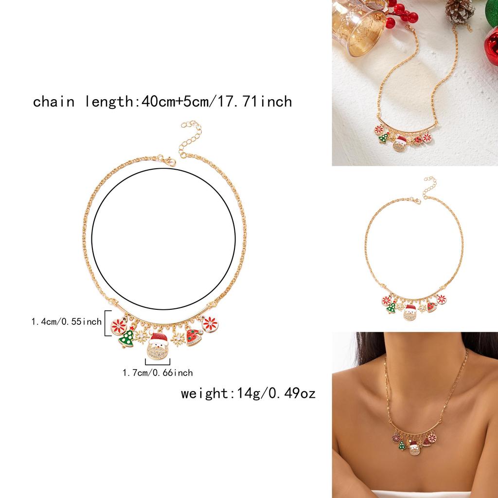 Christmas Tree Santa Snowflake Pendant Necklace With Alloy Chain For Women Holiday Jewelry