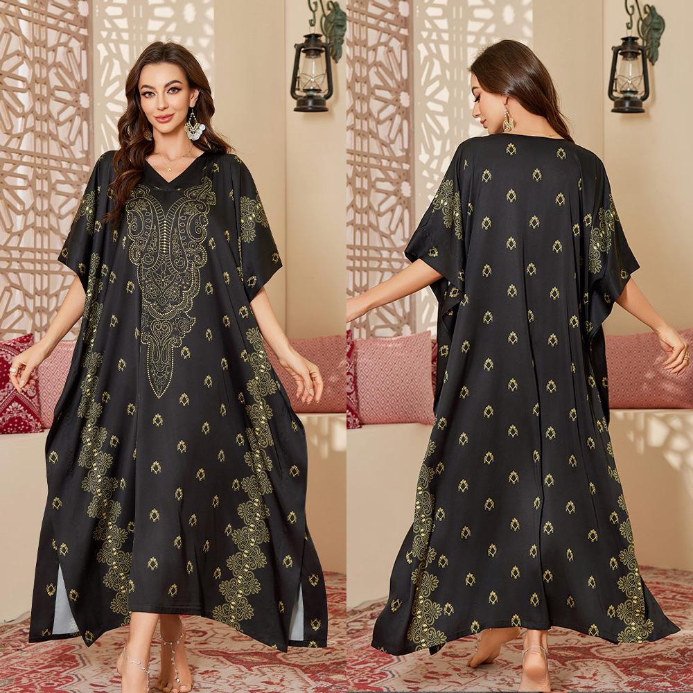 New wind-printed pajamas women's spring and autumn robes elegant and high-end long pajamas DP1191