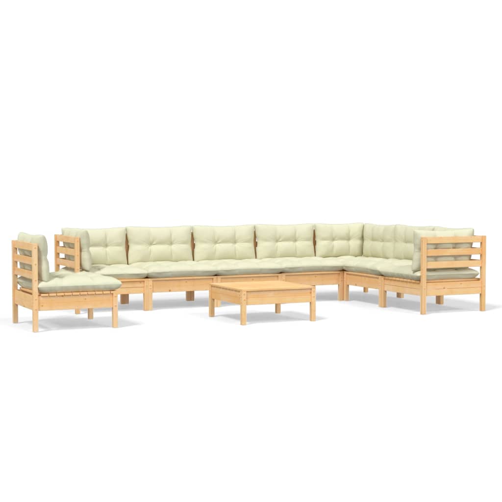 Vidaxl 9-Cz. Garden Lounge Set, Cream Cushions, Pine