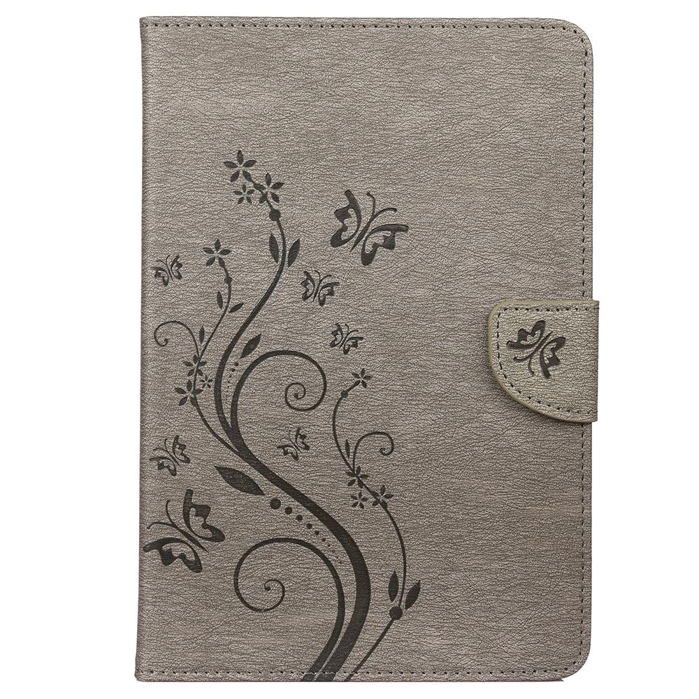

For Samsung Galaxy Tab A8 10.5 (2021)/(2022) Butterfly Flower Imprinted PU Leather Tablet Case Stand Wallet Protective Cover Grey