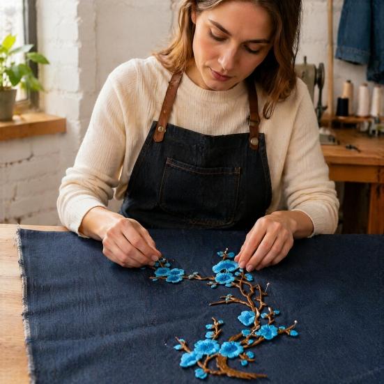 Fabric Applique for DIY Projects Cherry Blossom Patches Clothing, Vintage Plum Sewing Patches, Iron On Flower Jackets Floral Appliques Jeans