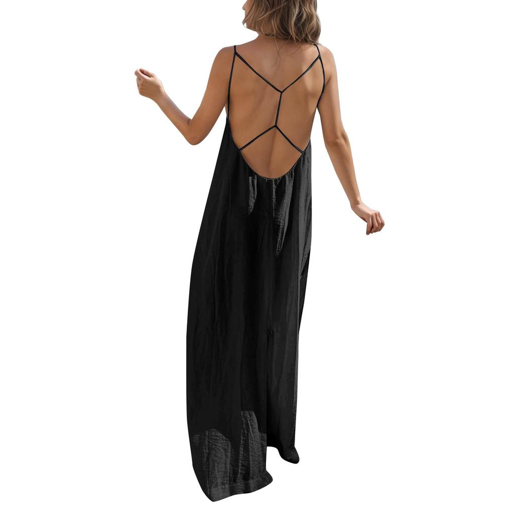 Women's Backless Strapless Dresses, Backless Loungewear Dress, Sleeveless, House Dress, Long Dress With Back Bow