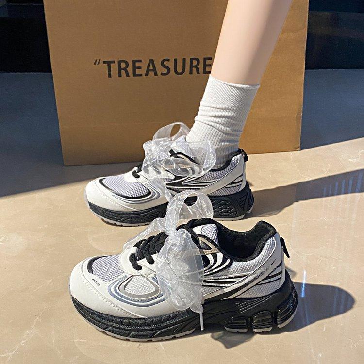 

Мода 2024 года, новые массивные женские кроссовки, модные кружевные кожаные повседневные женские спортивные туфли на платформе для женщин, Zapatillas De Mujer 35 чёрный