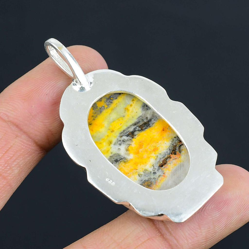 Bumble Bee Jaspis Edelstensanheng Massivt 925 Sterlingsølv Anheng Smykker Gave For Unisex