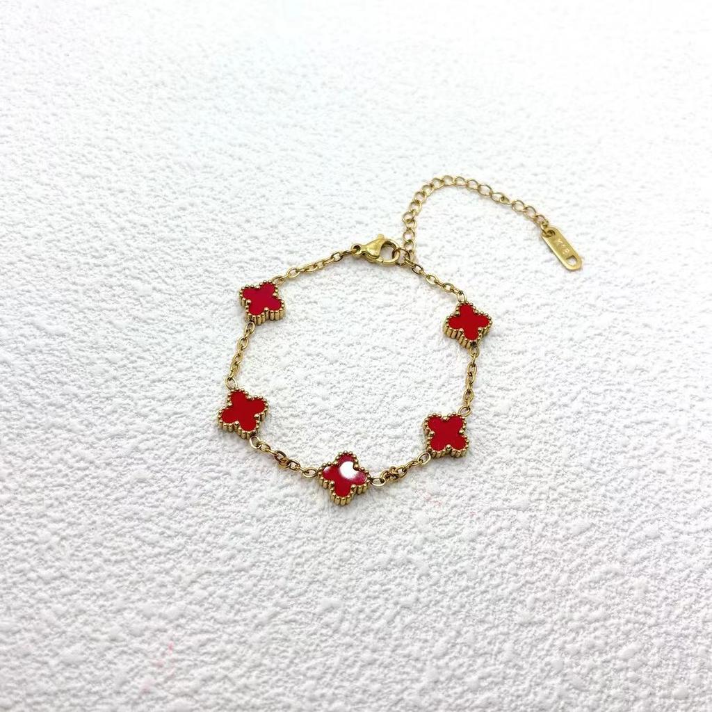 Brățară simplă din titan premium de 9 mm, cu trifoi norocos și patru foi, rezistentă la decolorare, la modă