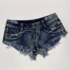 Women's Low Waist Denim Shorts - Blue Straight Leg Hot Pants